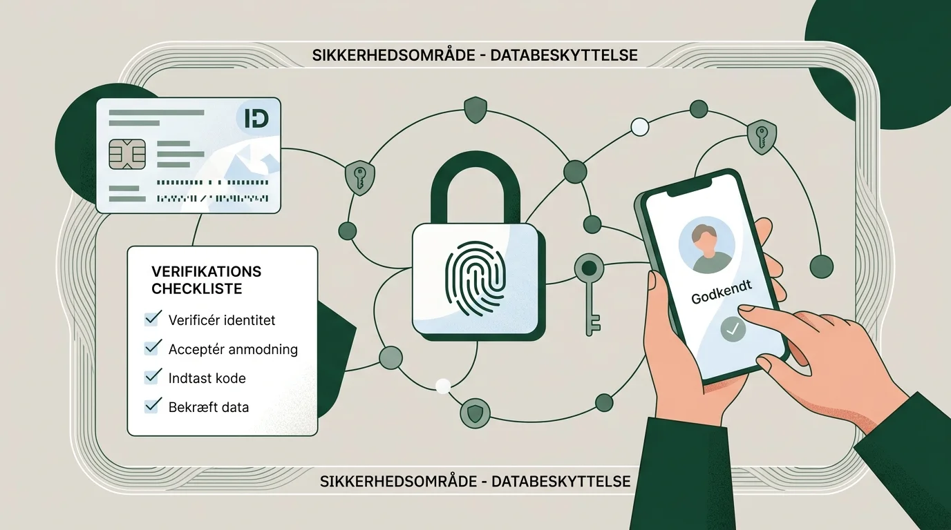Illustration af sikker kontoåbning med MitID, dokumentkontrol og tydelige grænser